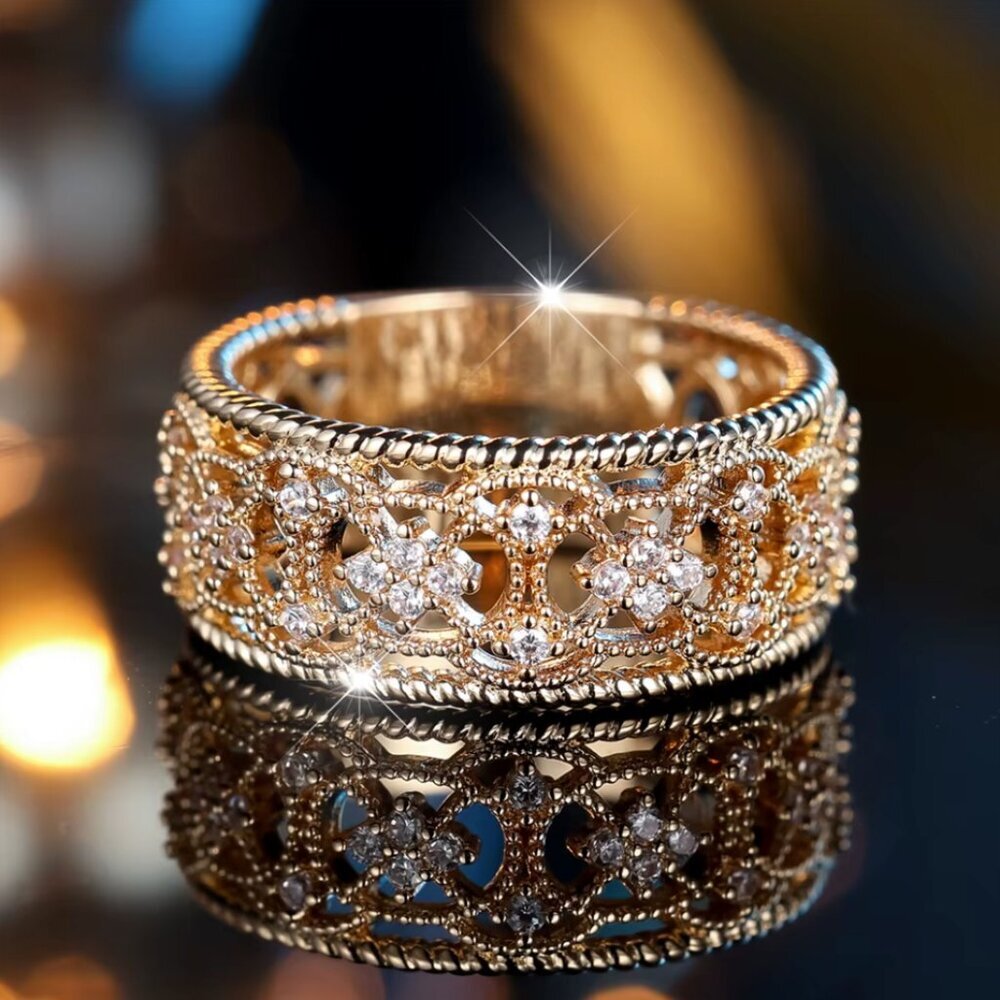NEW 18k Yellow Gold Diamond Ring Band Gold Wide Ring Band